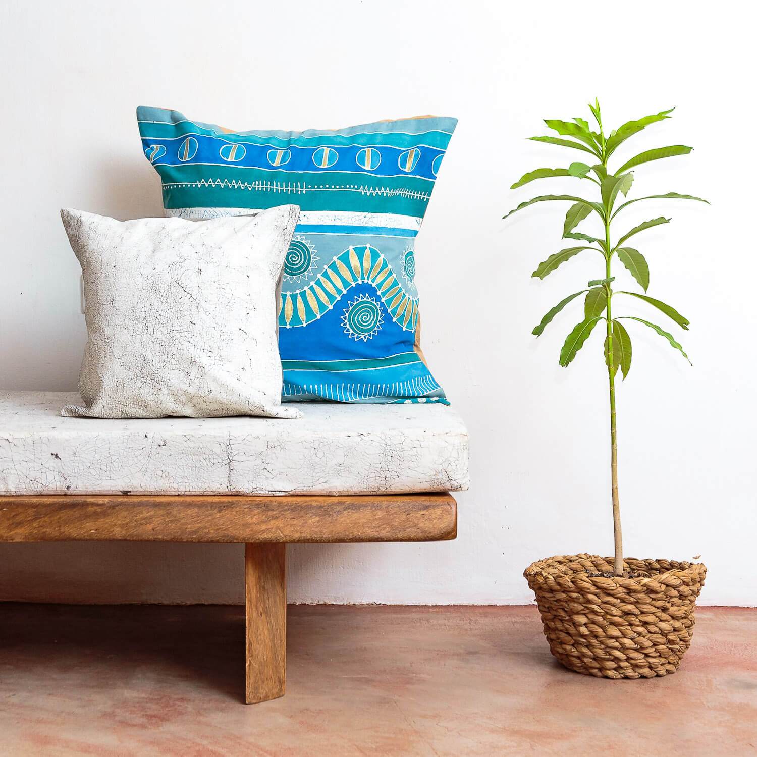 Mali Aqua Hills Cushion Cover - Hand Painted by TRIBAL TEXTILES - Handcrafted Home Decor Interiors - African Made