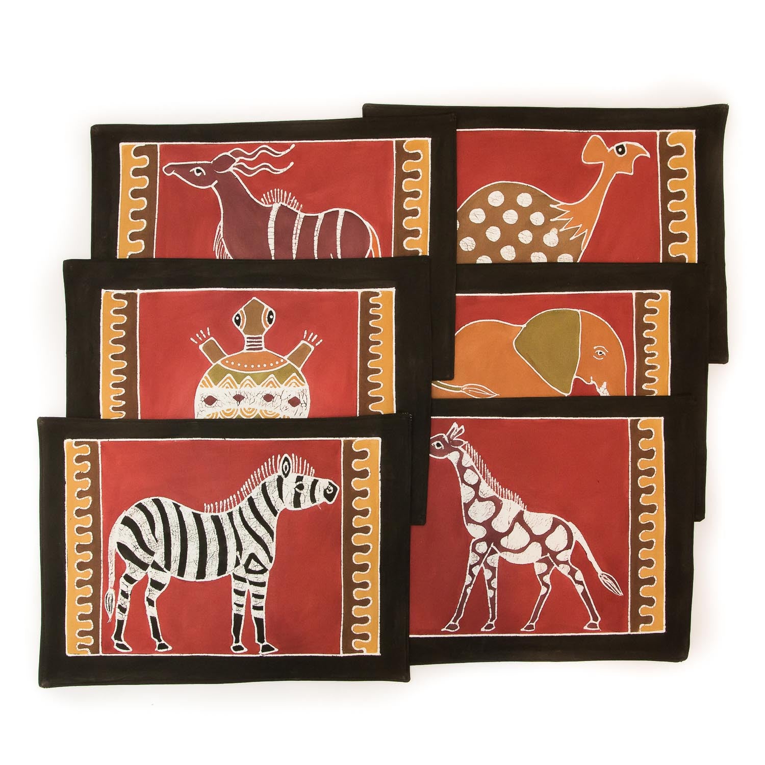 Safari Animals Bushways Table Mats - Hand Painted by TRIBAL TEXTILES - Handcrafted Home Decor Interiors - African Made