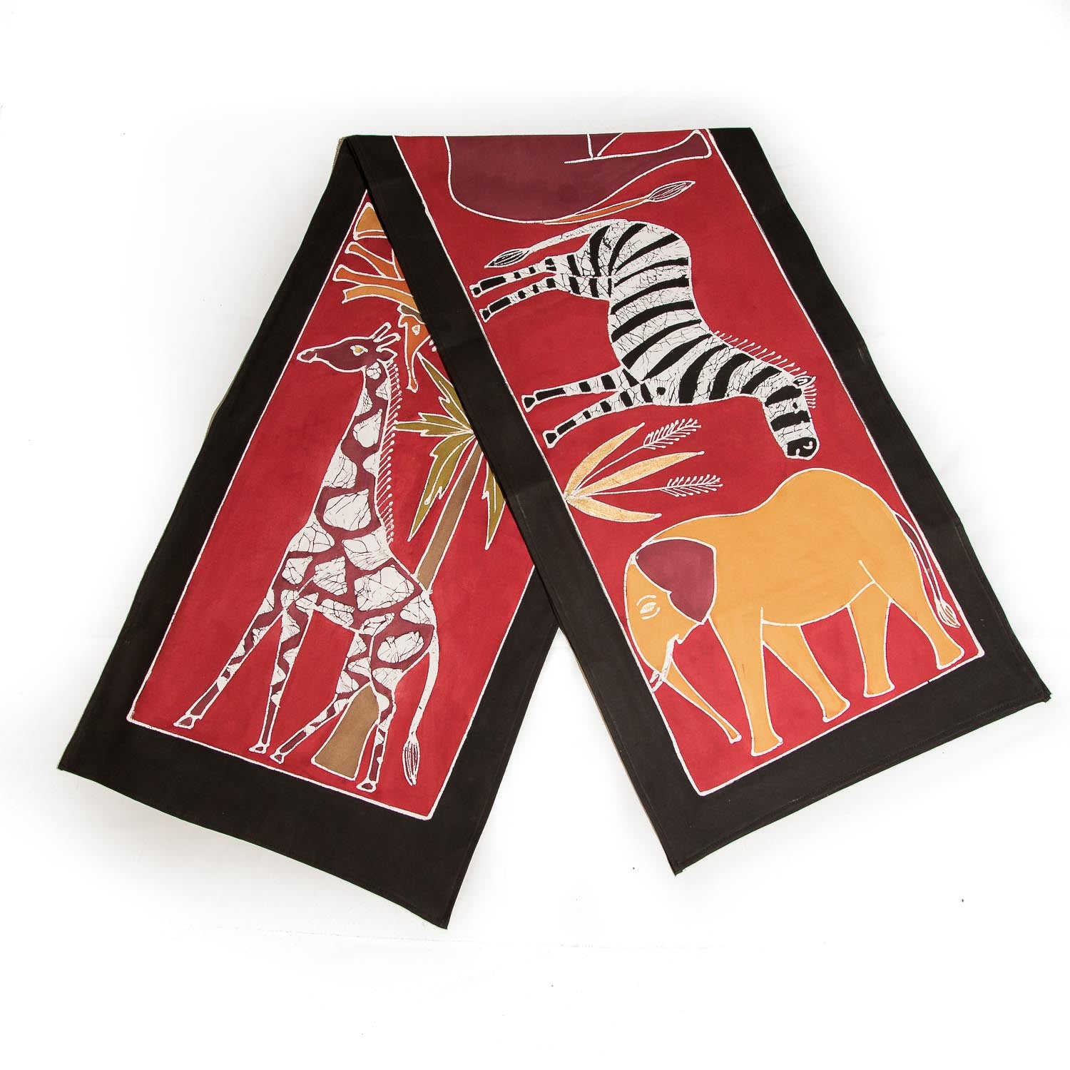 Hand made african print table Runners with various red safari animals