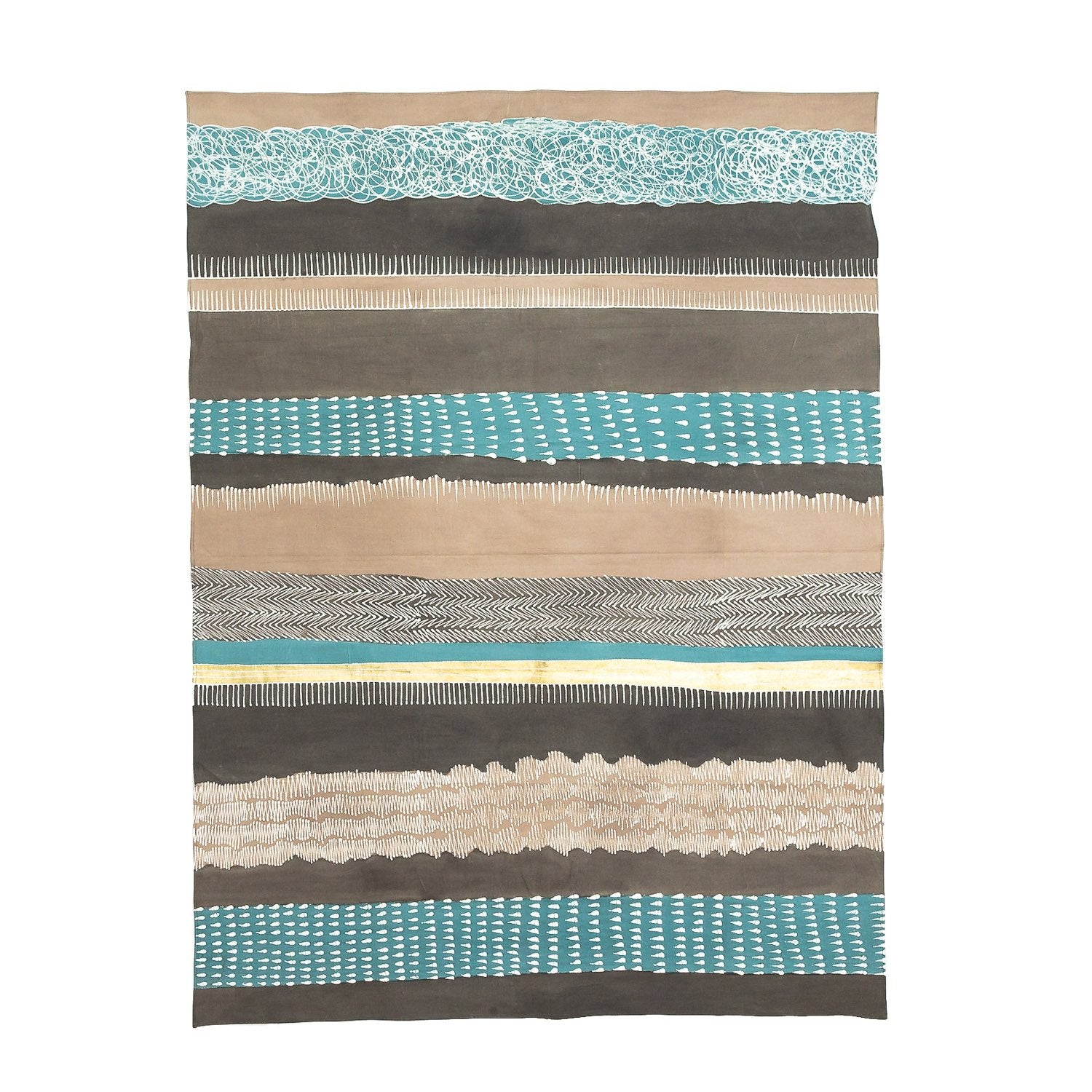 Hand made african tablecloth with geometric print in teal and grey colours