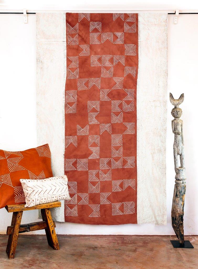 Matika Rust Grid Tablecloth - Hand Painted by TRIBAL TEXTILES - Handcrafted Home Decor Interiors - African Made