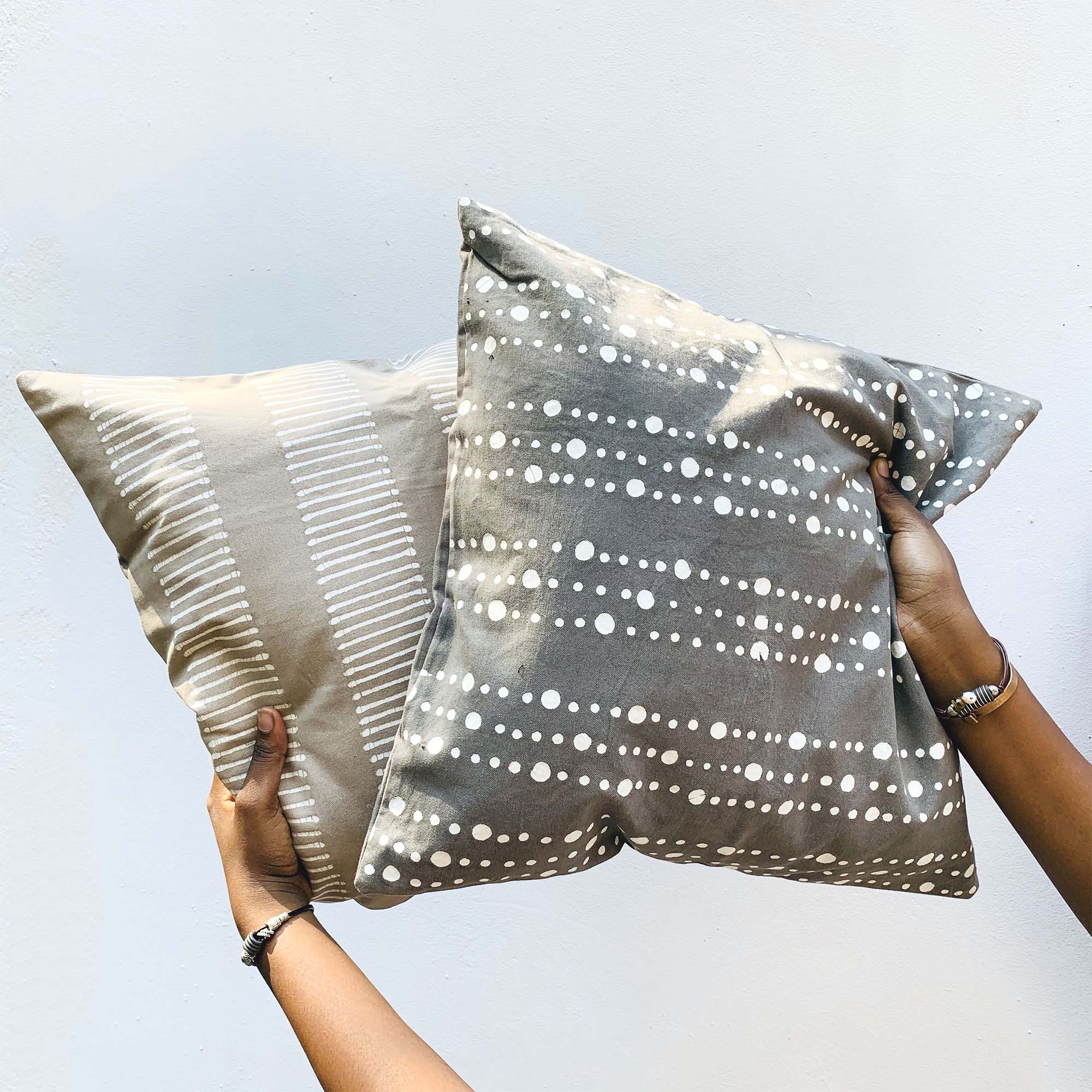 Tribal Cloth grey Graduated Dots Cushion Cover, Hand Painted by TRIBAL TEXTILES, Handcrafted Home Decor Interiors