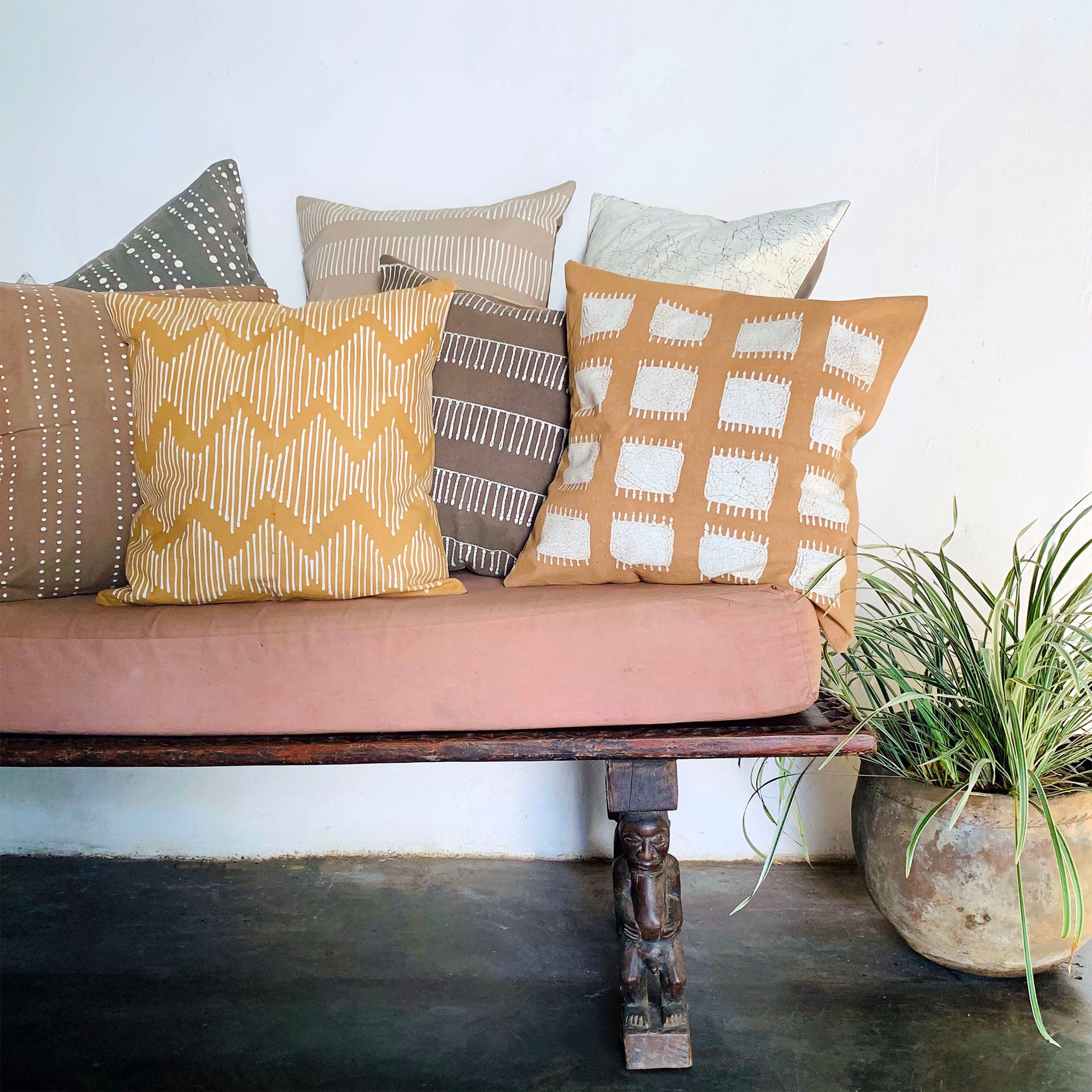 Tribal Cloth mustard Line Waves Cushion Cover - Hand Painted by TRIBAL TEXTILES - Handcrafted Home Decor Interiors