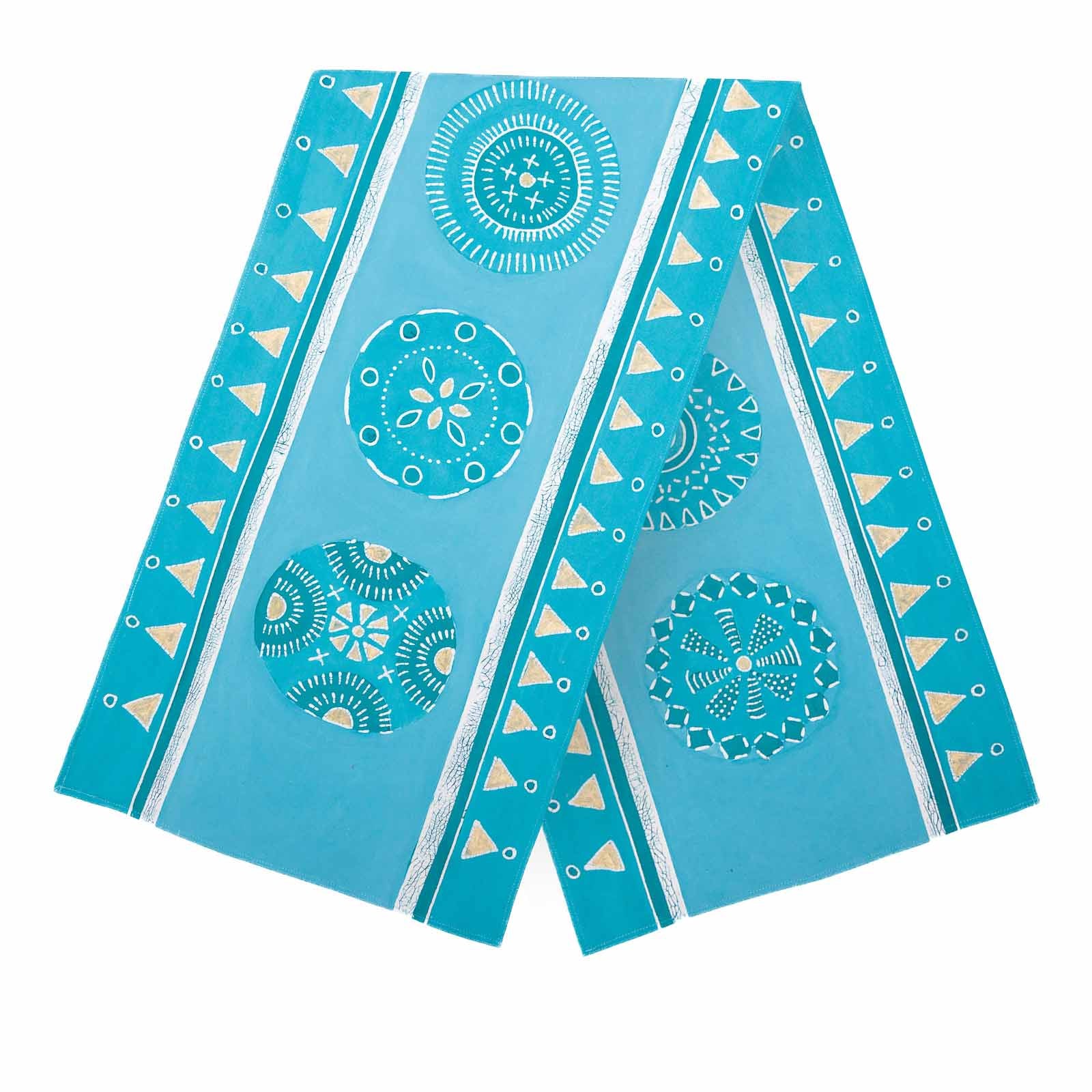 Kuosi Aqua Table Runner - Hand Painted by TRIBAL TEXTILES - Handcrafted Home Decor Interiors - African Made