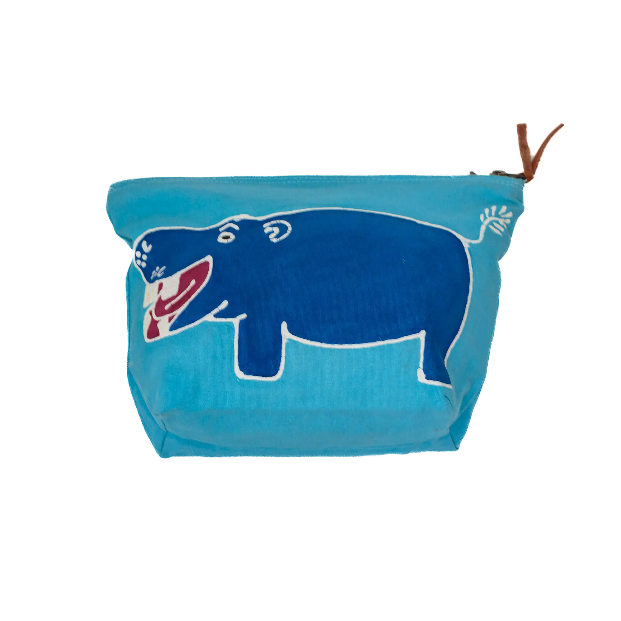 IMPERFECT SALE : Safari Fun Hippo Wash Bag - Hand Painted by TRIBAL TEXTILES - Handcrafted Home Decor Interiors - African Made