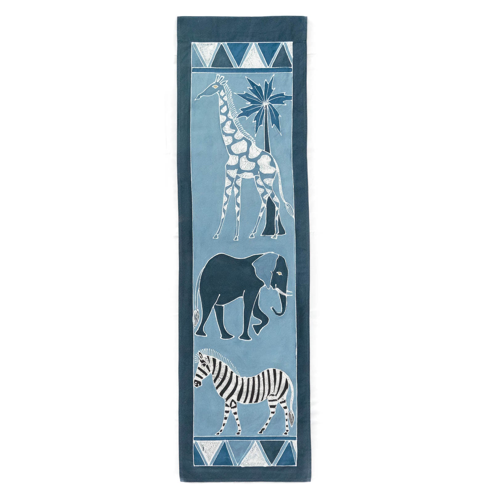 Safari Animals Indigo Wall Hanging - Hand Painted by TRIBAL TEXTILES - Handcrafted Home Decor Interiors - African Made