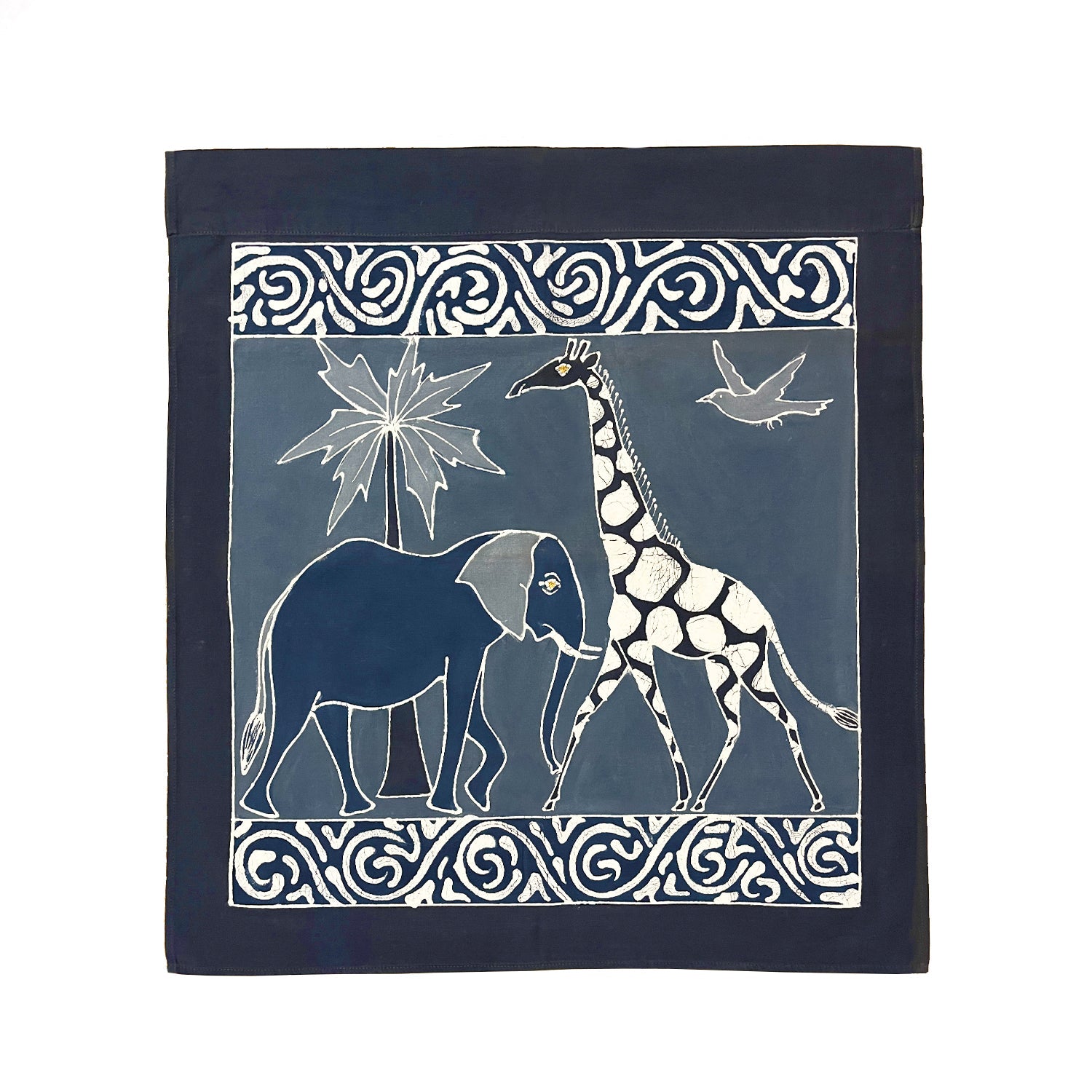 Safari Animals Indigo Wall Hanging - Hand Painted by TRIBAL TEXTILES - Handcrafted Home Decor Interiors - African Made