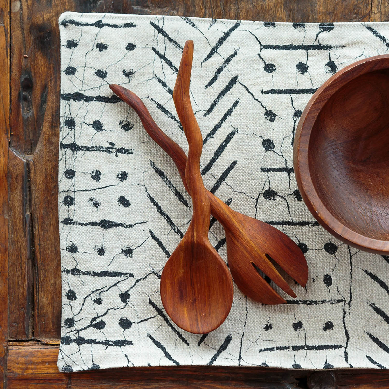 Salad Server Zig Zag - Wood by TRIBAL TEXTILES - Handcrafted Home Decor Interiors - African Made